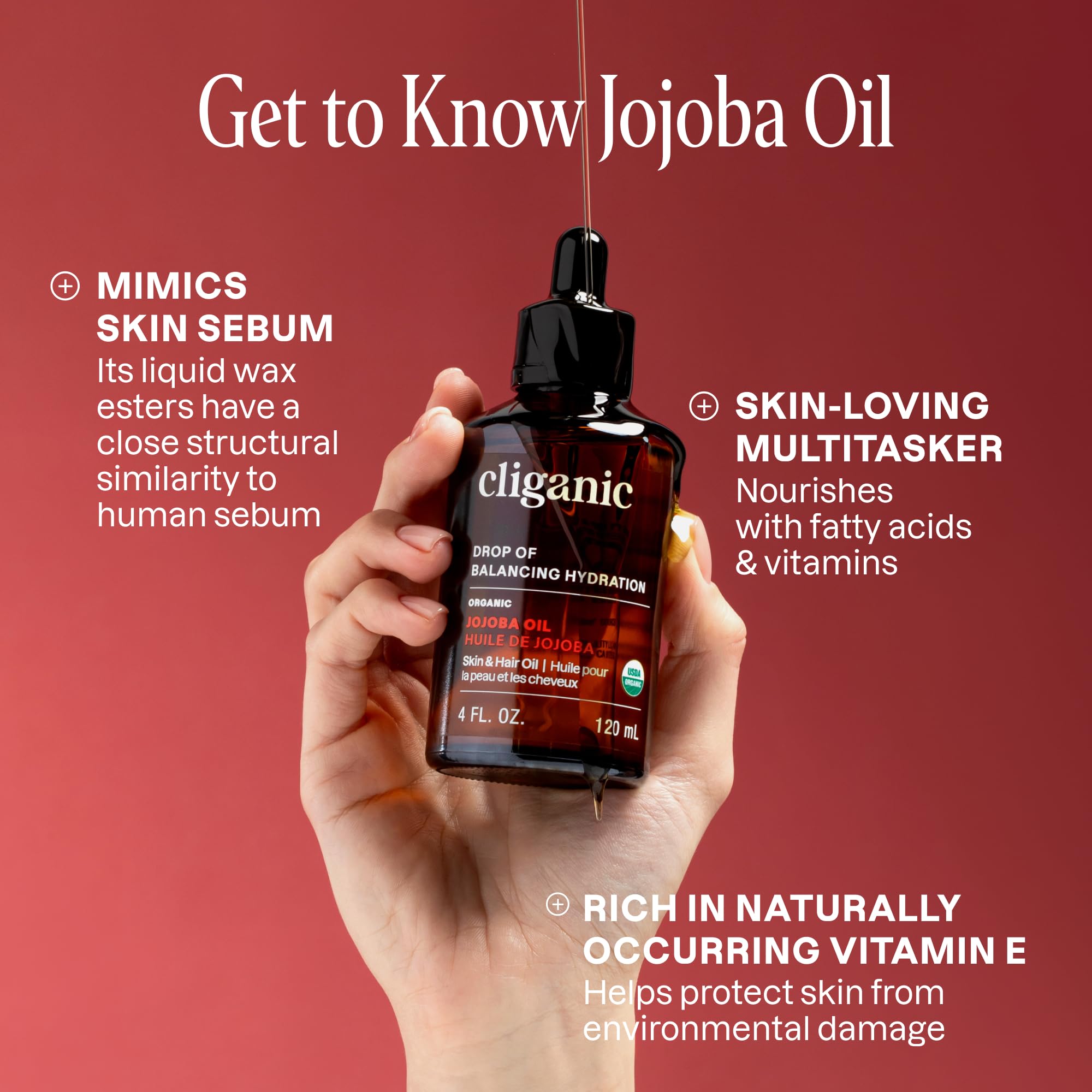 Cliganic huile jojoba ingredient-simple – base neutre pour soins maison