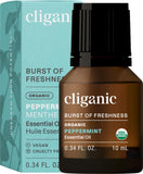 Cliganic huile menthe poivrée en bouteille, usage aromathérapie pour revitaliser l'esprit.