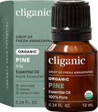 Huile essentielle Cliganic Pin Bio — bouteille prête pour l'aromathérapie et ambiance naturelle.