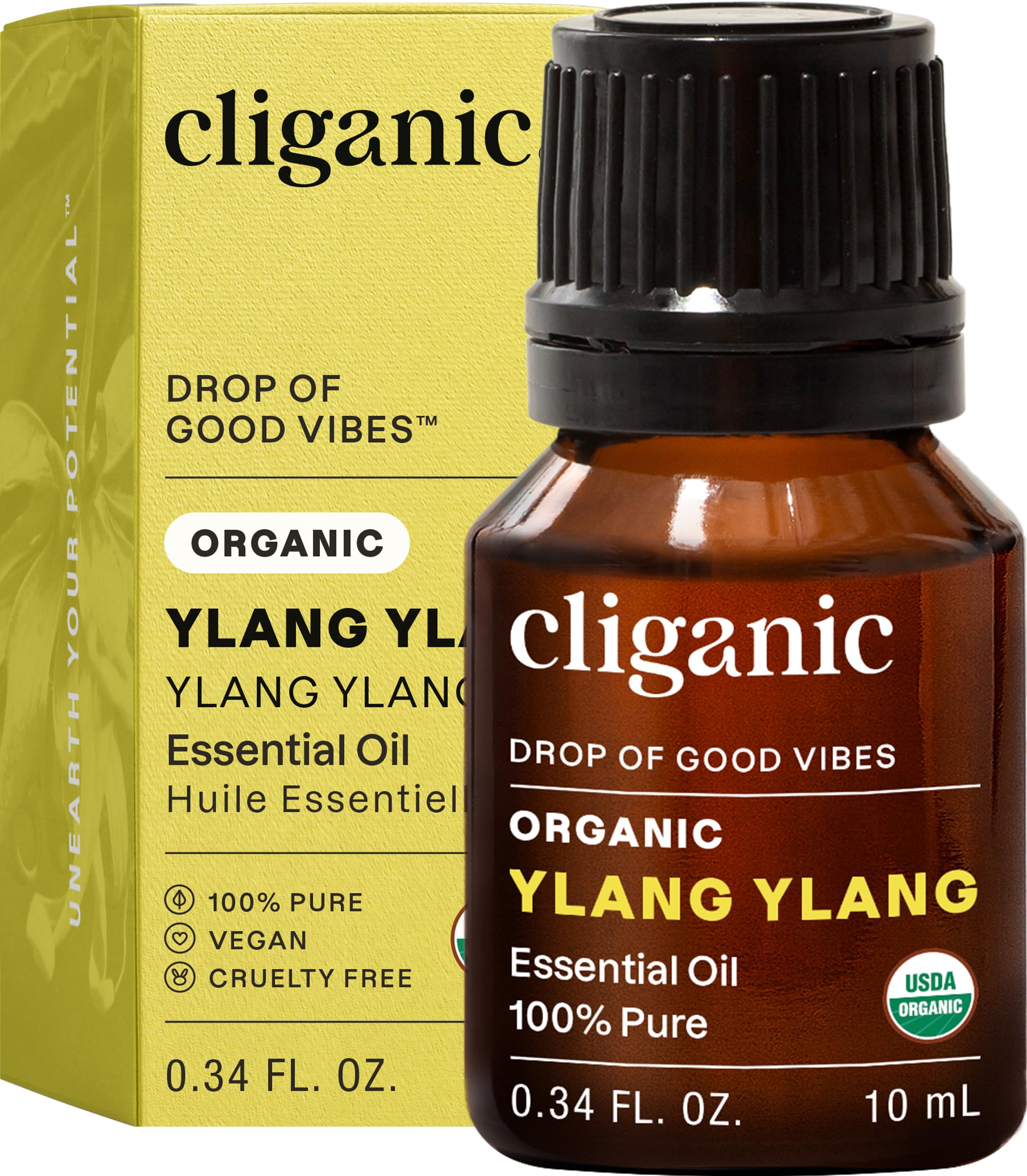 Cliganic Ylang Ylang huile – bouteille 10ml prête pour l'aromathérapie