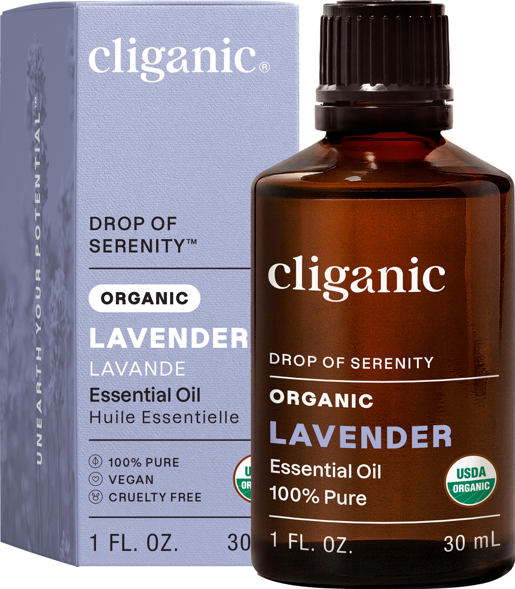 Cliganic Lavande huile essentielle - bouteille prête pour aromathérapie et détente