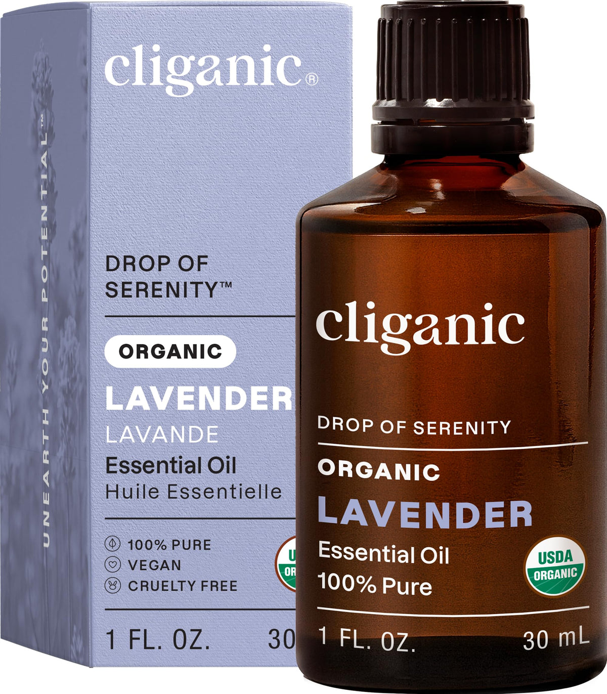 Cliganic Lavande huile essentielle - bouteille prête pour aromathérapie et détente