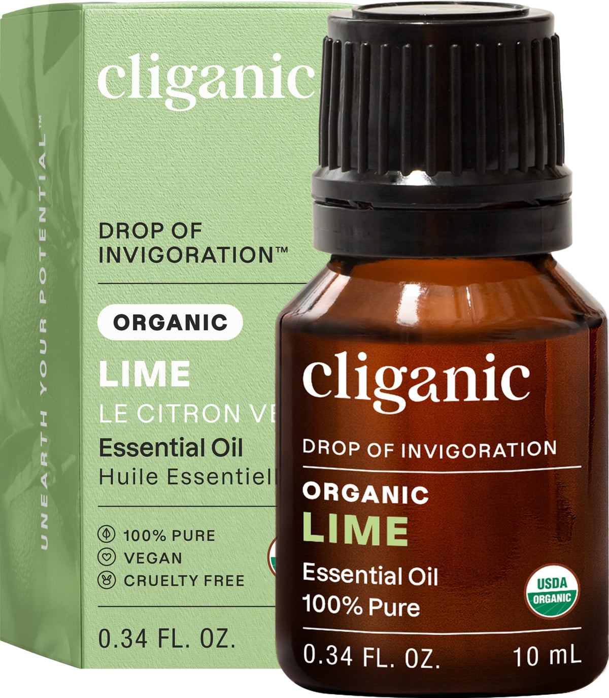 Cliganic Lime huile essentielle — bouteille-pure pour diffusion aromatique.