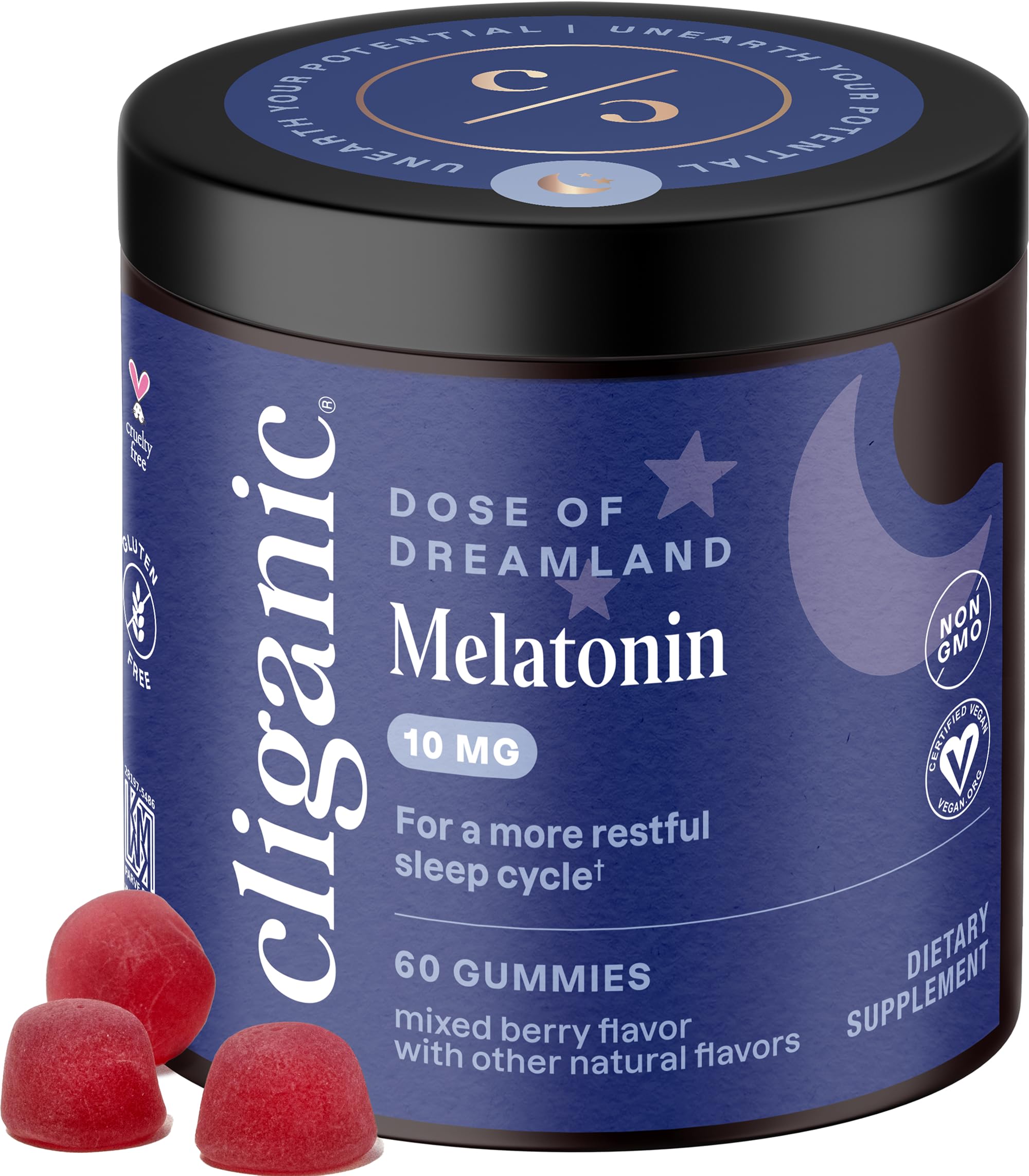 Gommes Cliganic Mélatonine: bouteille 60 gommes, soutien potentiel au sommeil nocturne.