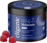 Gomme mélatonine Cliganic dans la bouteille saveur fruits rouges, soutien potentiel au sommeil.