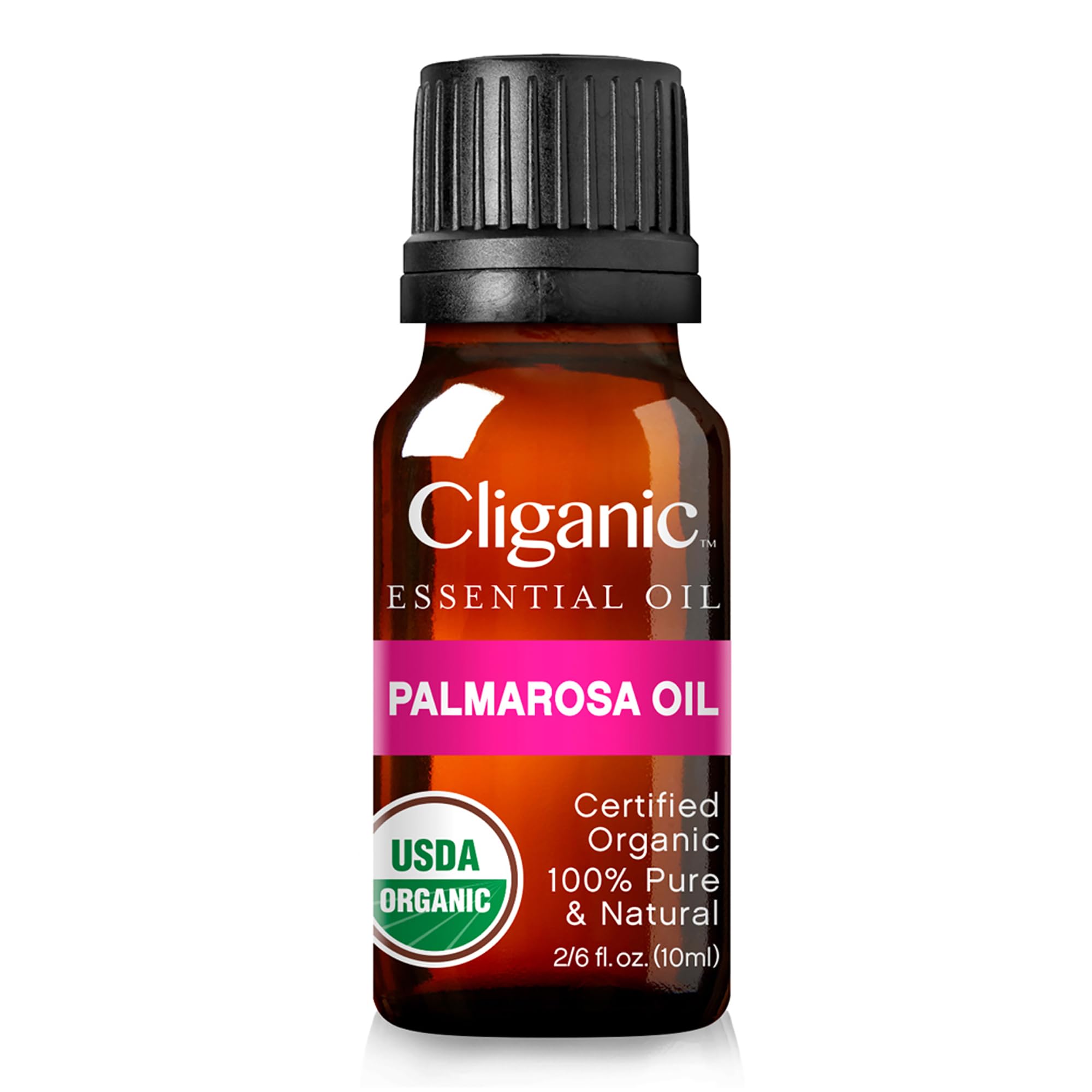 Flacon verre ambré Palmarosa Cliganic protège l'huile de la lumière.