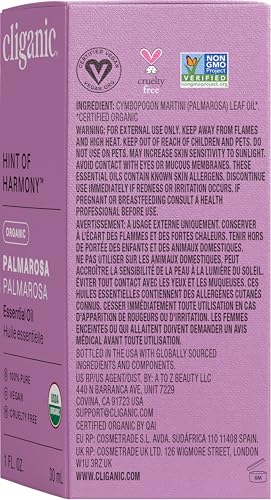 Qualité certifiée Palmarosa Cliganic, huile essentielle biologique et traçable.