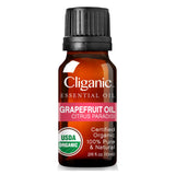 Étiquette claire sur huile Cliganic Pamplemousse Rose, traçabilité et pureté.