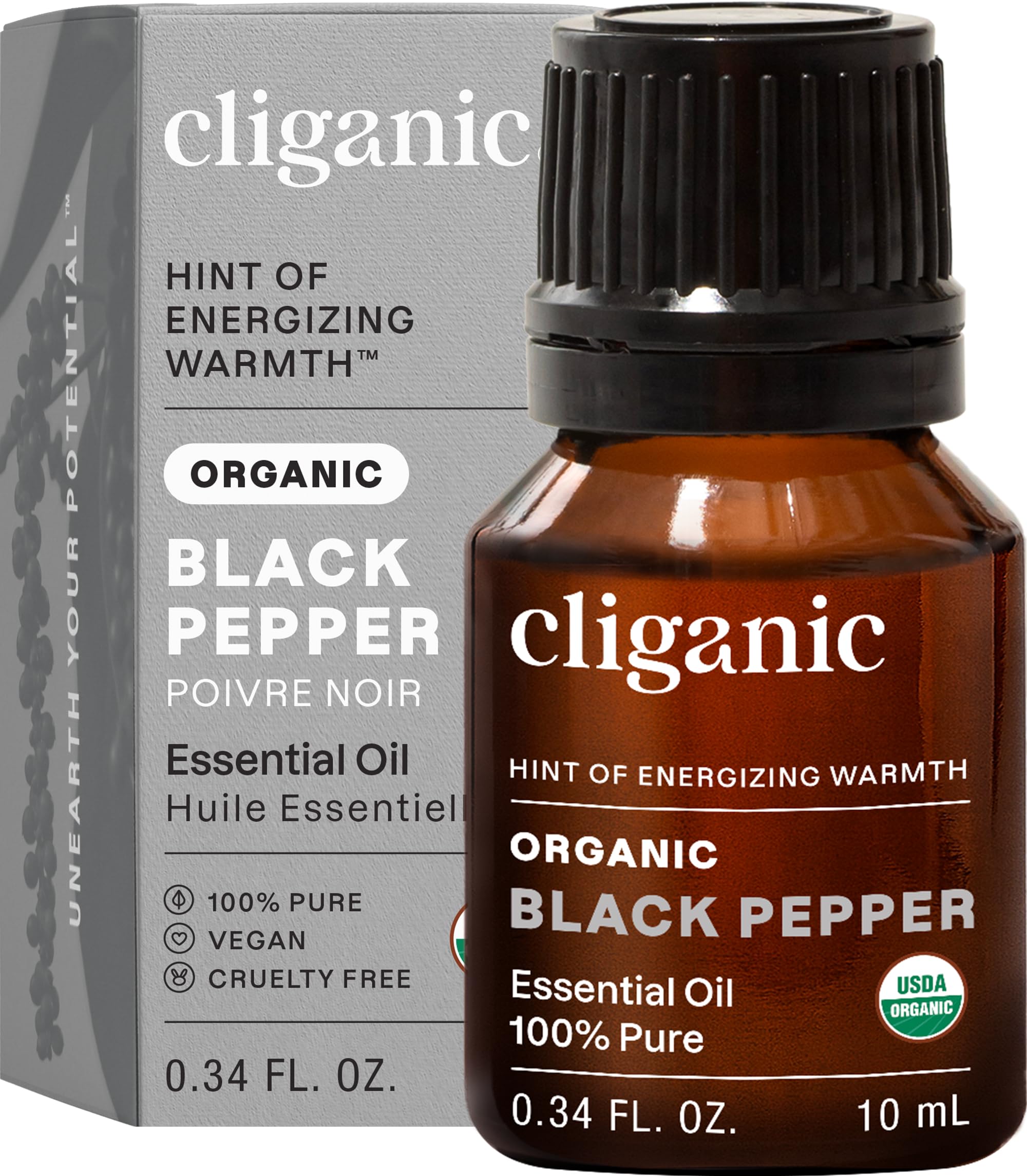 Flacon Cliganic Poivre noir bio, arôme épicé prêt pour diffusion