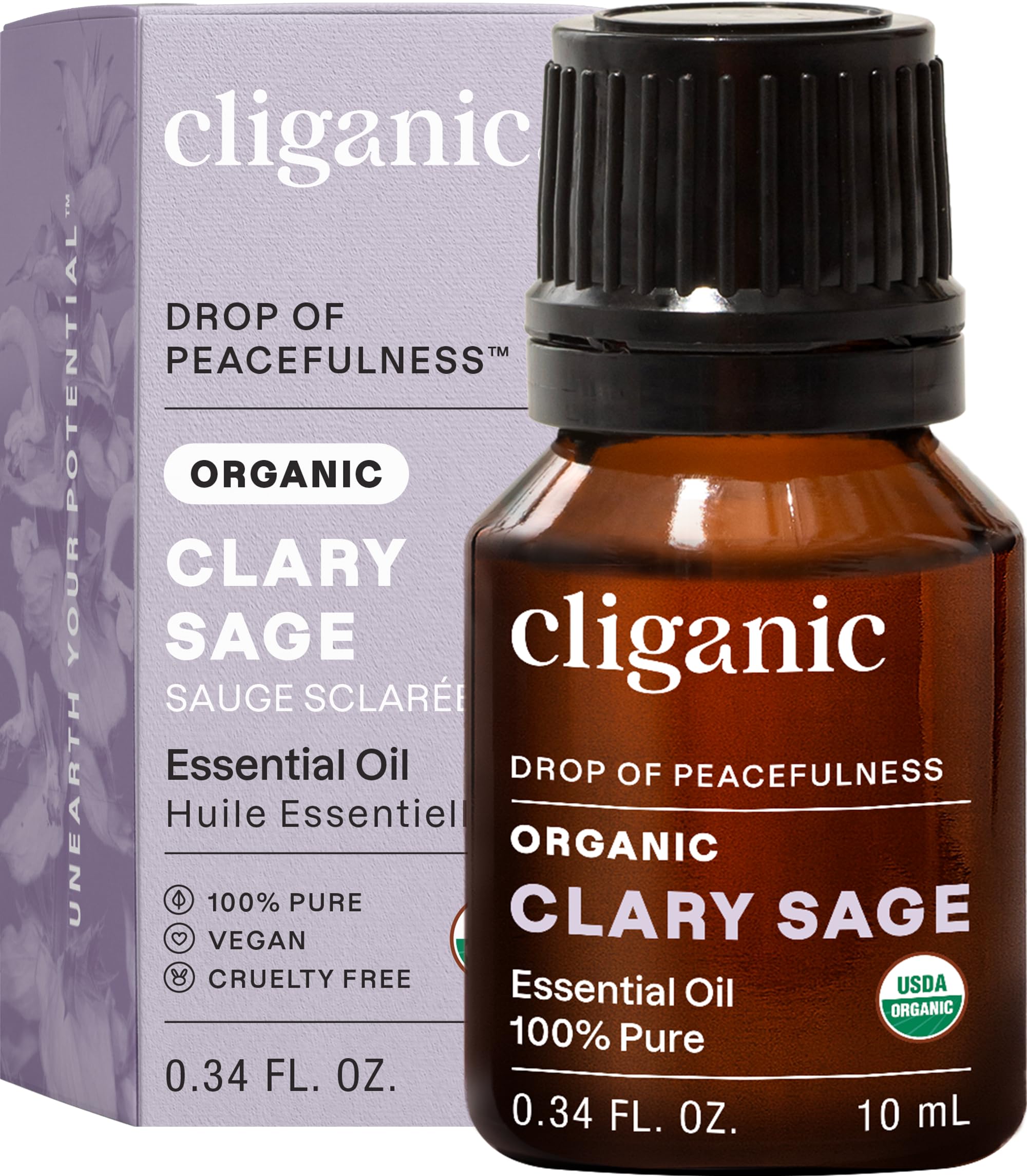 Cliganic Sauge Sclarée – bouteille pour diffusion aromathérapie et ambiance apaisante.