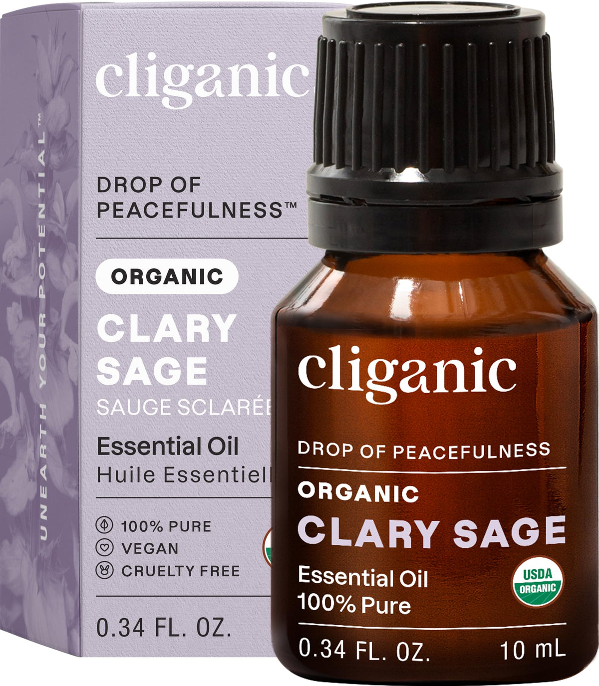 Cliganic Sauge Sclarée – bouteille pour diffusion aromathérapie et ambiance apaisante.