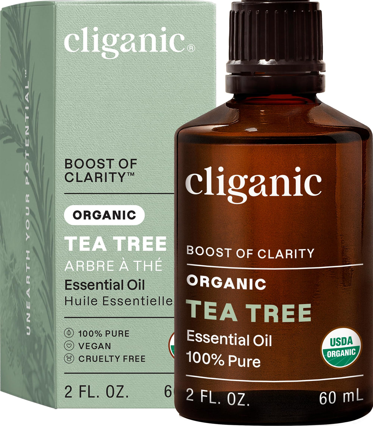 Cliganic Tea Tree huile bio en bouteille pour diffusion aromathérapie