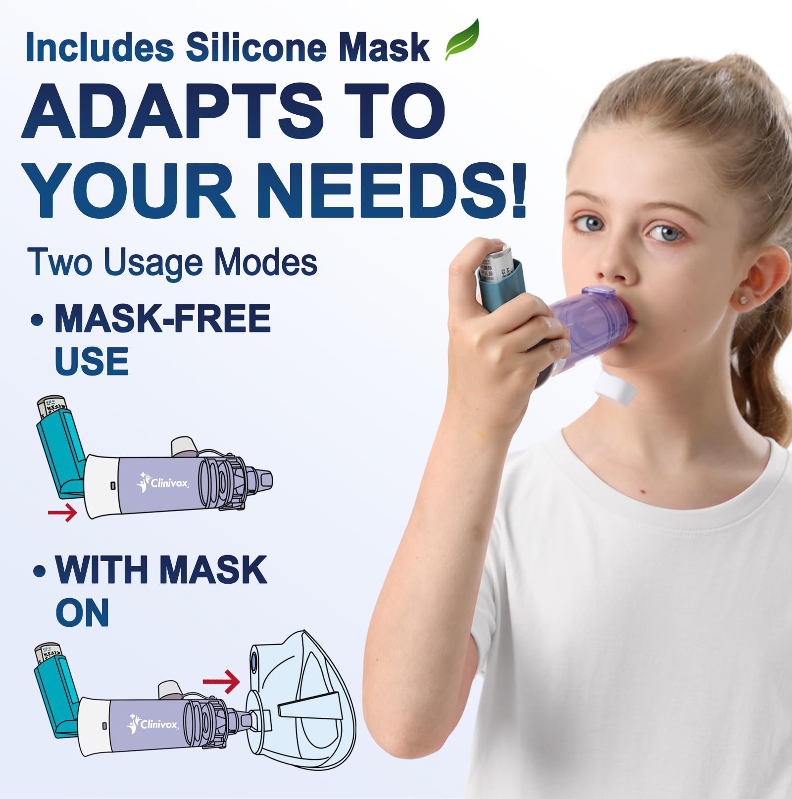 Clinivox spacer inhalateur vanne d expiration et sifflet, rythme respiratoire plus contrôlé.