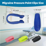 Clips migraine LI4 bleu sur doigt, stimulation des points d acupression.