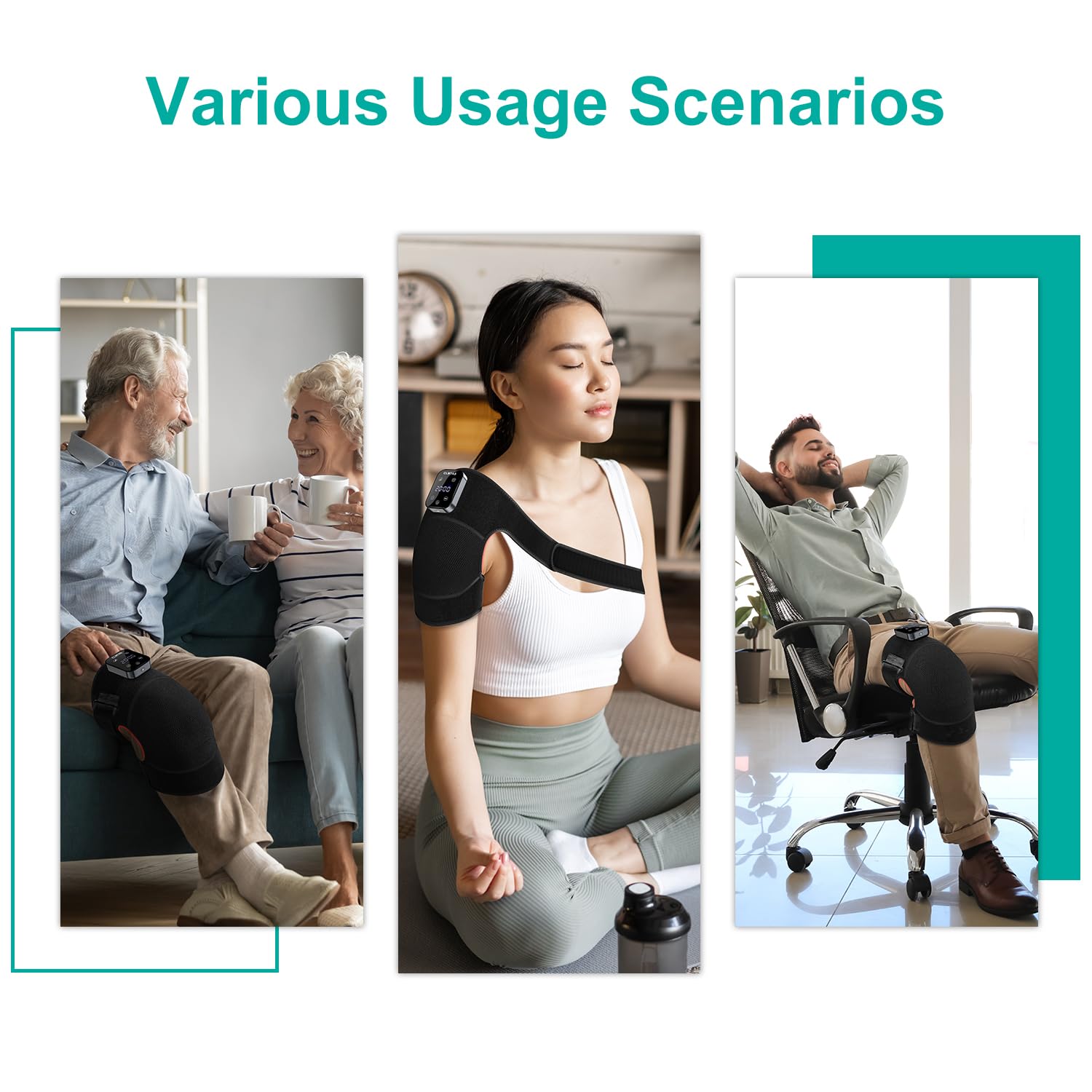 CLMTAS genou-massage-brace commandes simples et affichage clair.