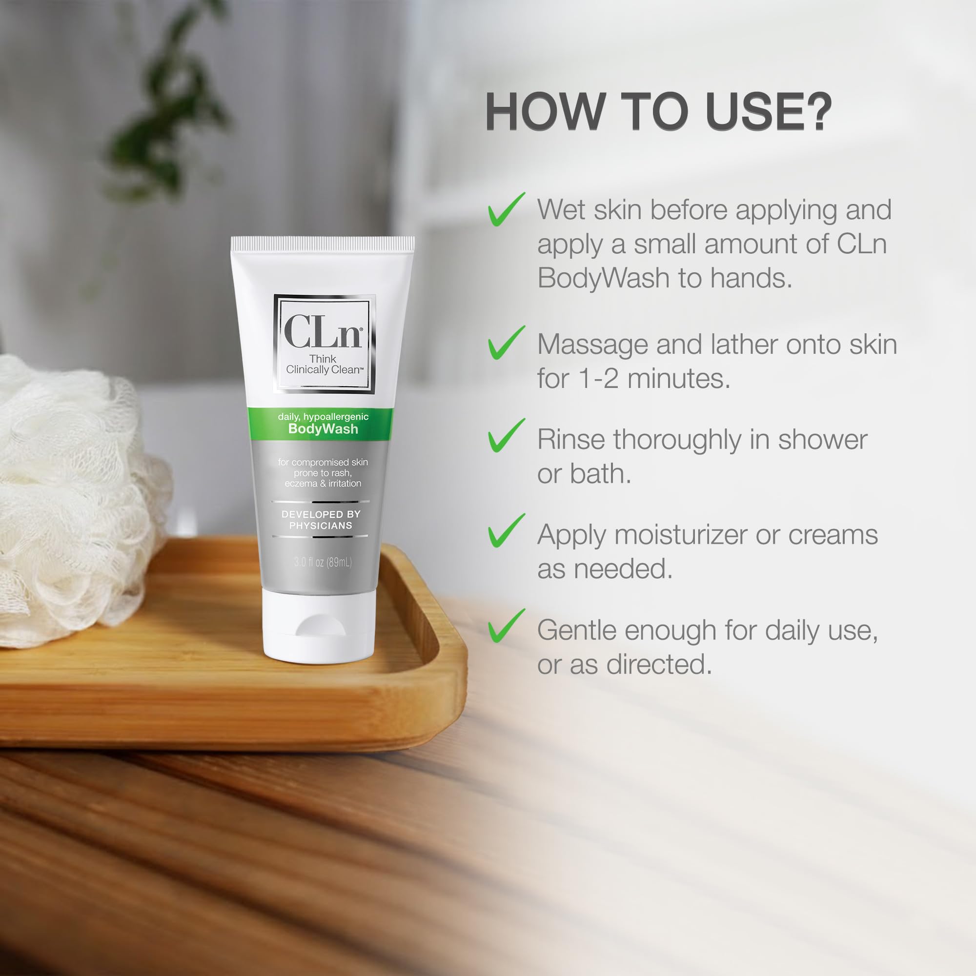 CLn BodyWash: format voyage TSA pour rester propre en déplacement.