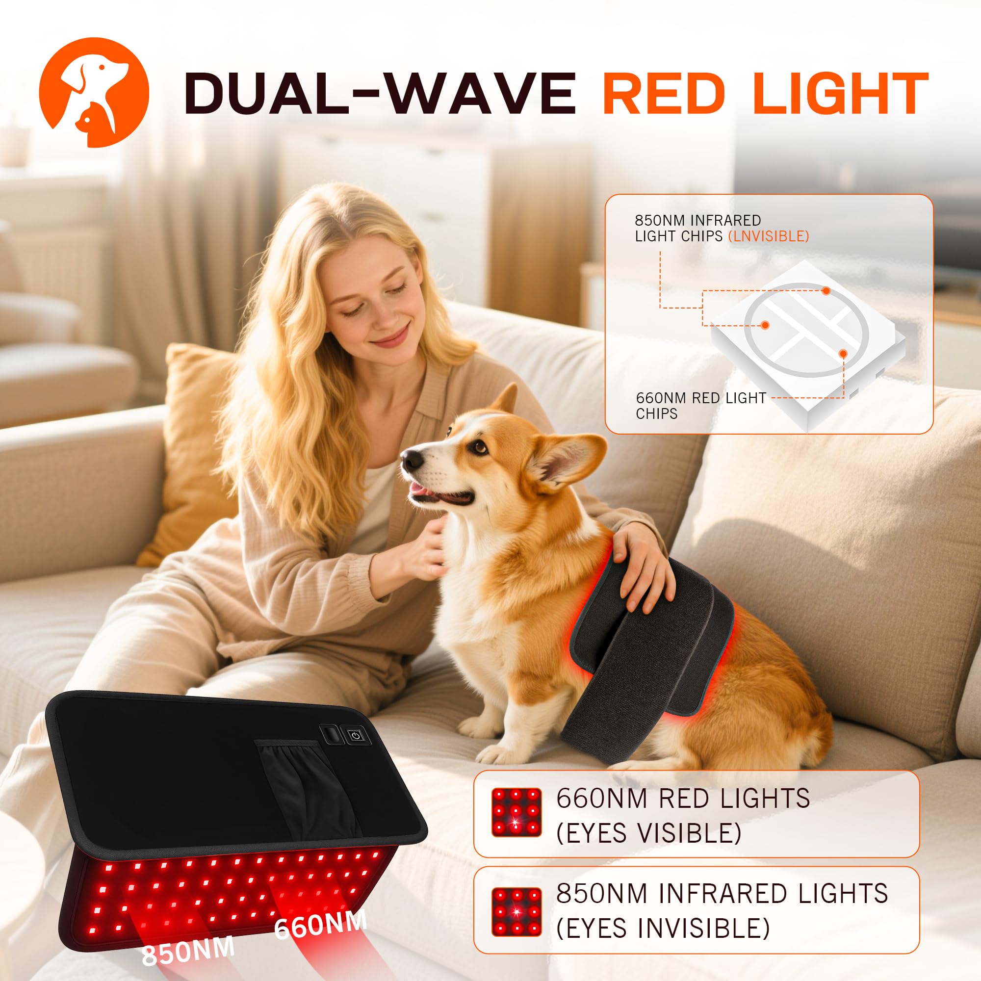 Clocness Panneau LED 120 LED 660/850 nm éclairant le chien.