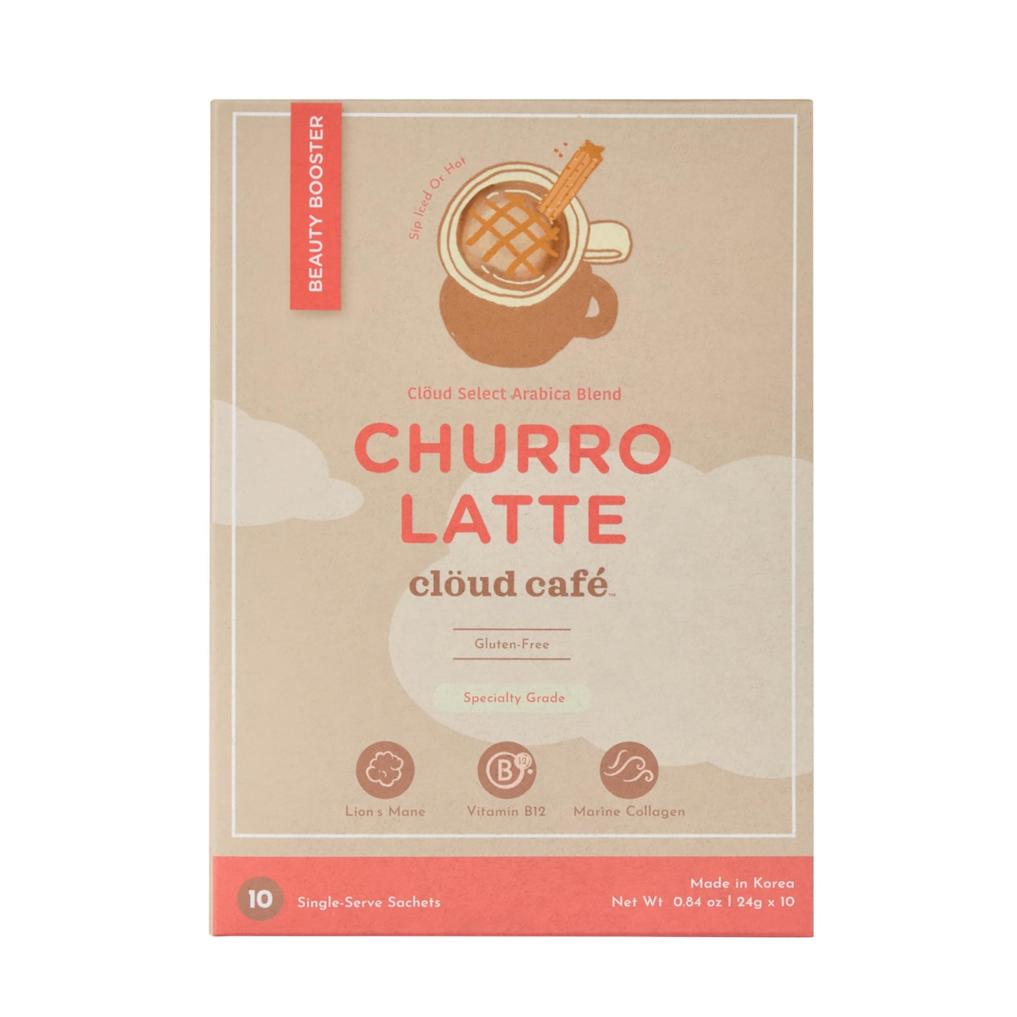Sachet Churro Collagène de Clöud Café – arôme réconfortant et soutien potentiel de la peau