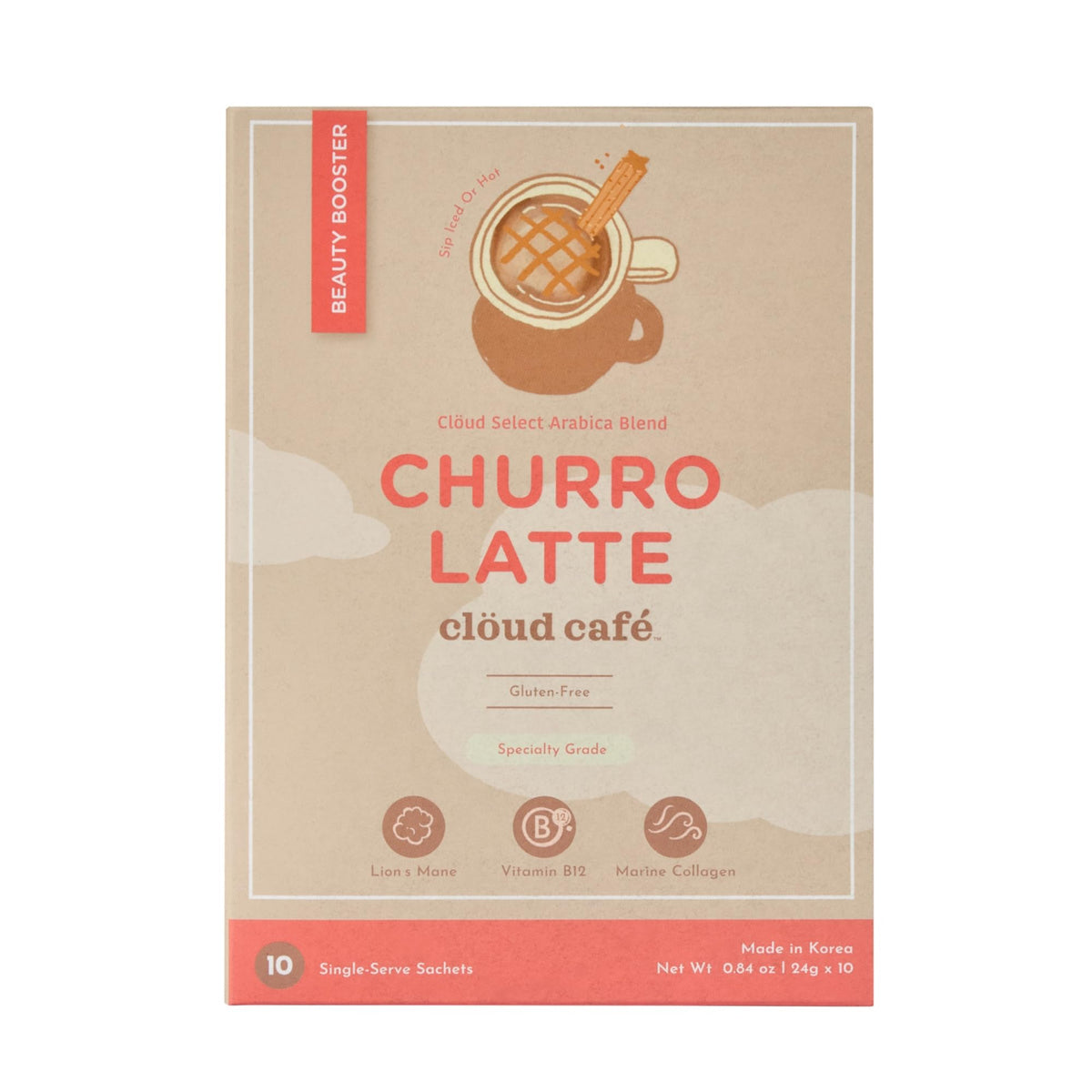 Sachet Churro Collagène de Clöud Café – arôme réconfortant et soutien potentiel de la peau
