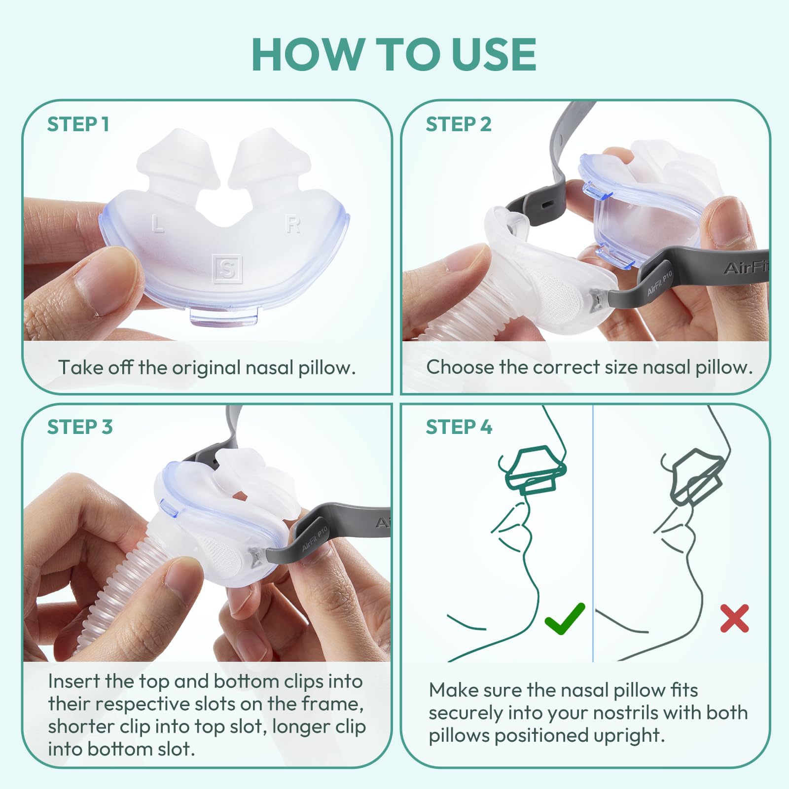 Cloudcruze coussin nasal AirFit P10, taille moyenne adaptée pour la plupart des utilisateurs