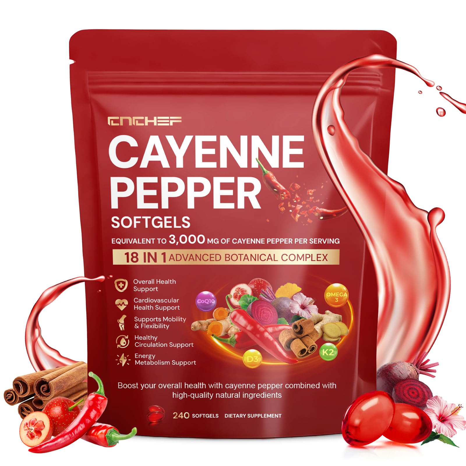 cnchef Cayenne Softgels – bouteille prête à l'emploi et routine quotidienne efficace