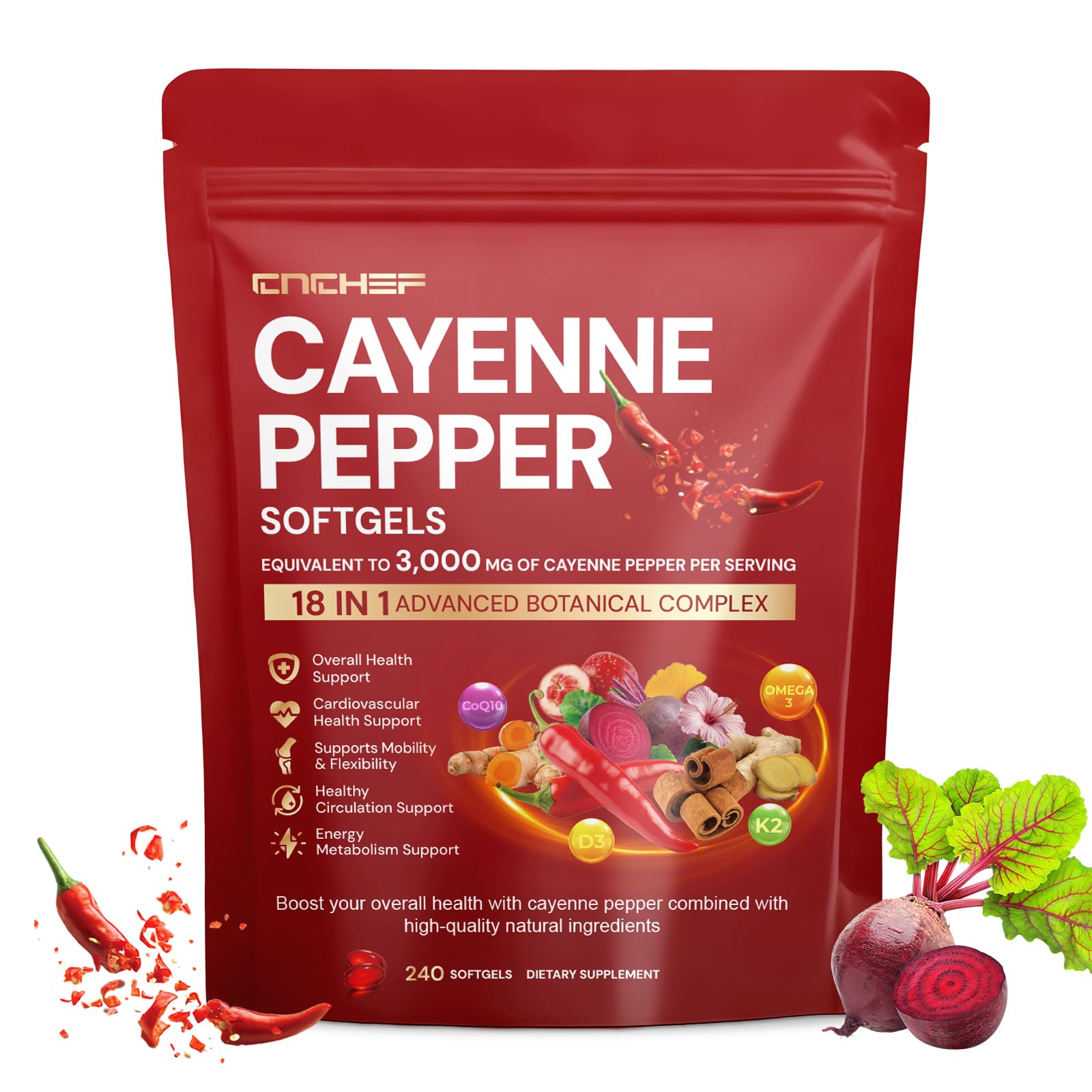 cnchef Cayenne Softgels – emballage pratique de 240 gélules
