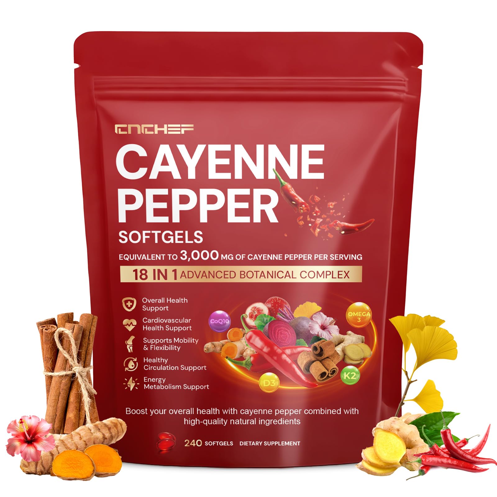 cnchef Cayenne Softgels – soutien à la circulation et au cœur