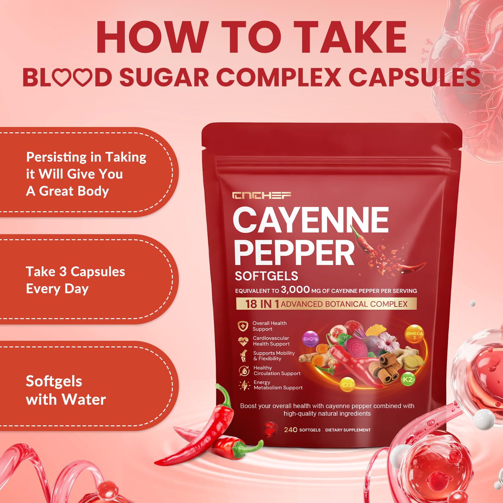 cnchef Cayenne Softgels – soutien potentiel pour la vitalité et le bien-être