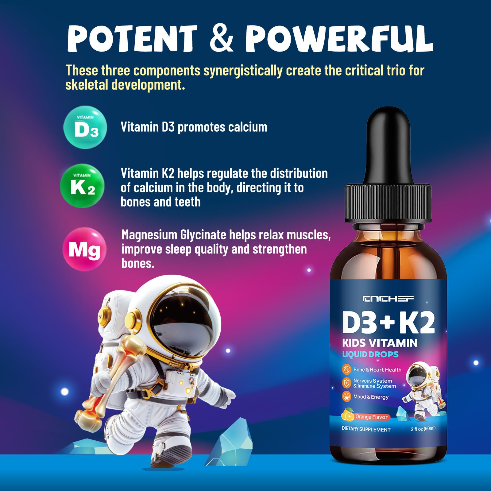 CNCHEF D3 K2 bouteille 60 ml facilite l absorption des nutriments.