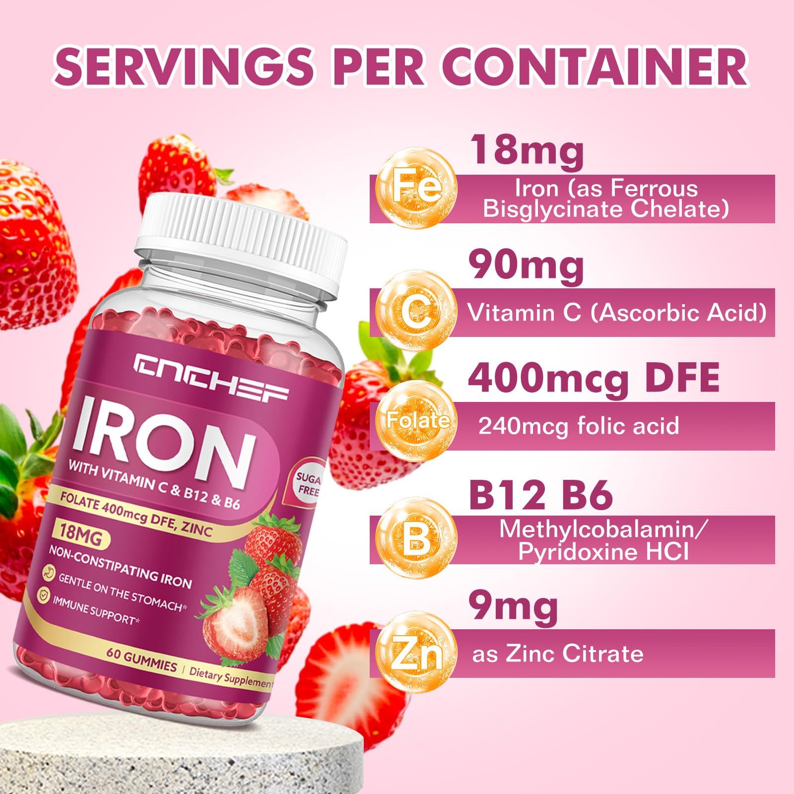 Ingrédients clés: fer et vitamine C pour énergie potentielle.