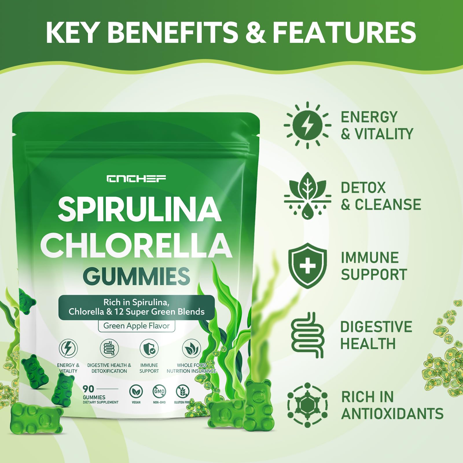 Gommes CNCHEF saveur pomme verte – douceur naturelle sans sucre.