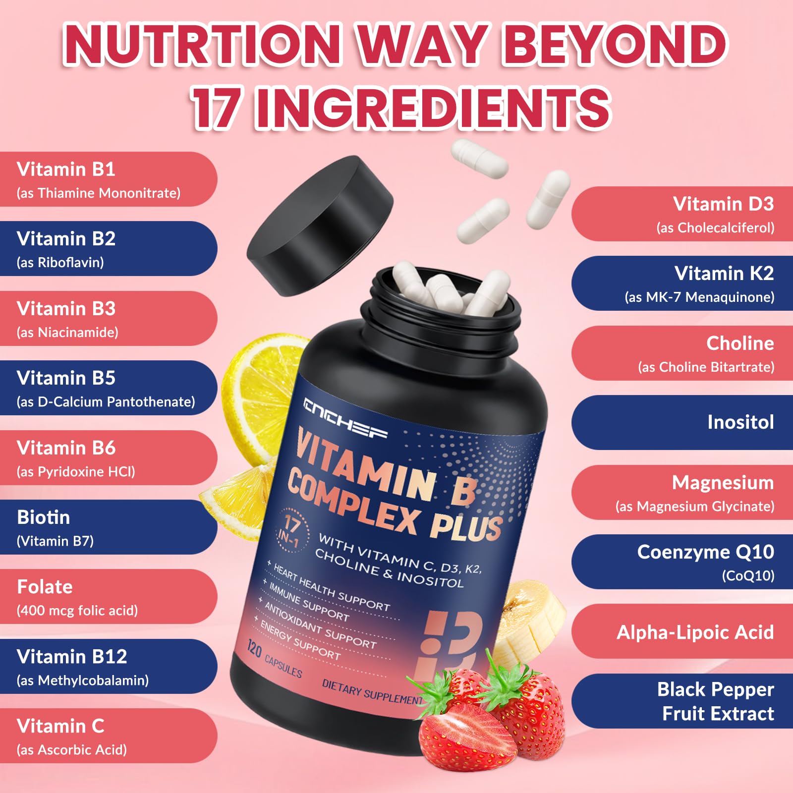 CNCHEF Vitamines C, D3 et K2, soutien immunitaire et os solides.