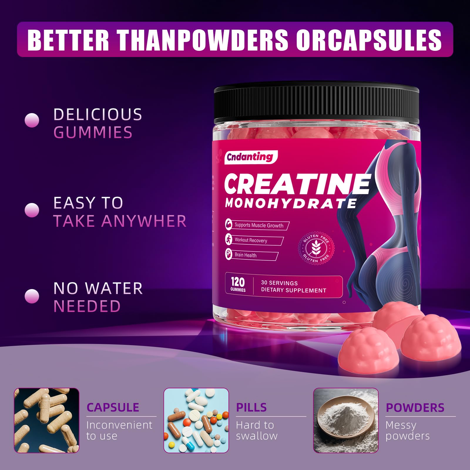 CNDANTING Creatine Gummies – usage pré-entraînement pratique et sans poudre.