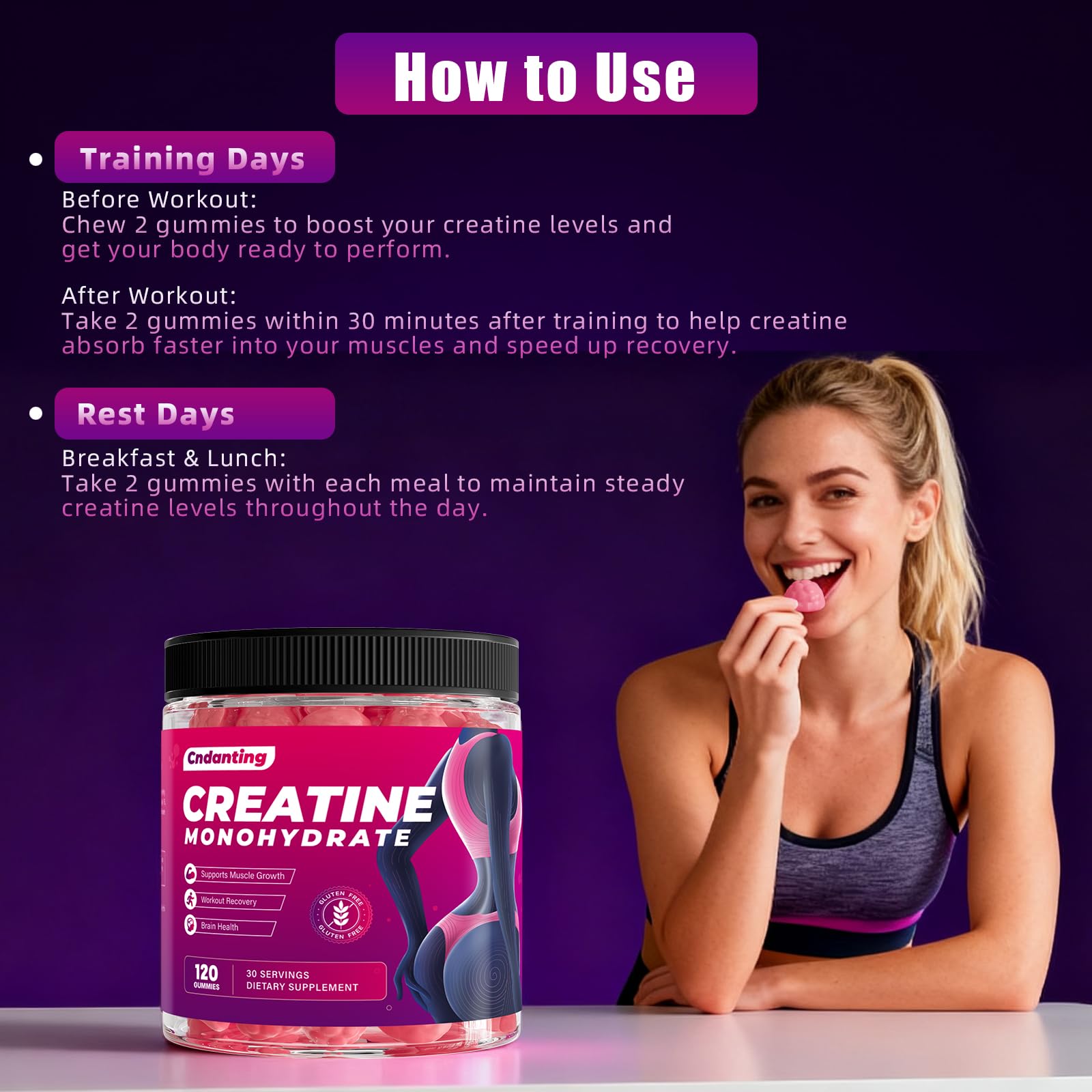 CNDANTING Creatine Gummies – soutien récupération et endurance après l'effort.