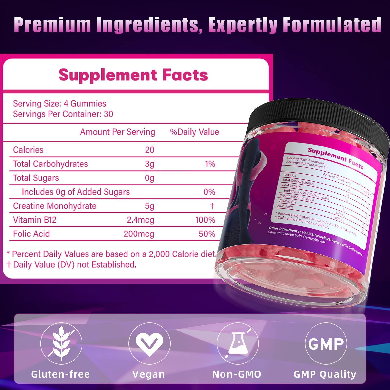 CNDANTING Creatine Gummies – sans ballonnement et digestion facile.