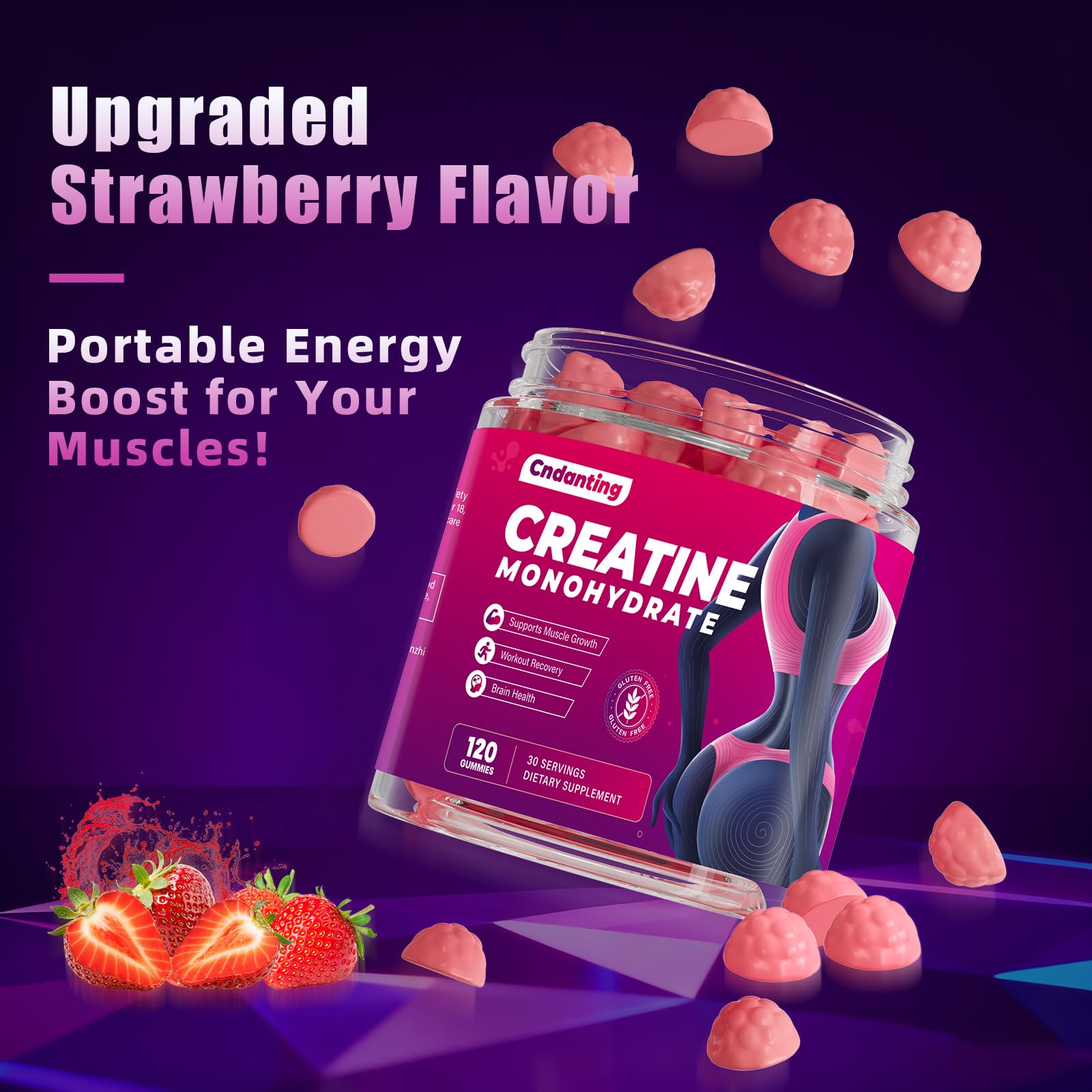 CNDANTING Creatine Gummies – texture végan et sans OGM, choix propre.