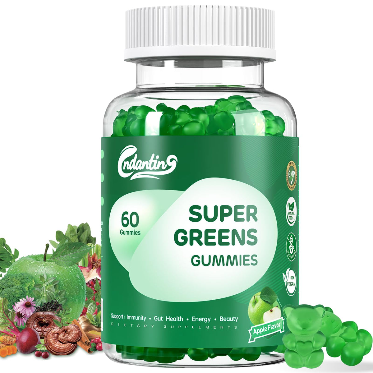 CNDANTING Multivitamin Super Greens Gummies dans une bouteille, soutien nutritionnel quotidien pratique.
