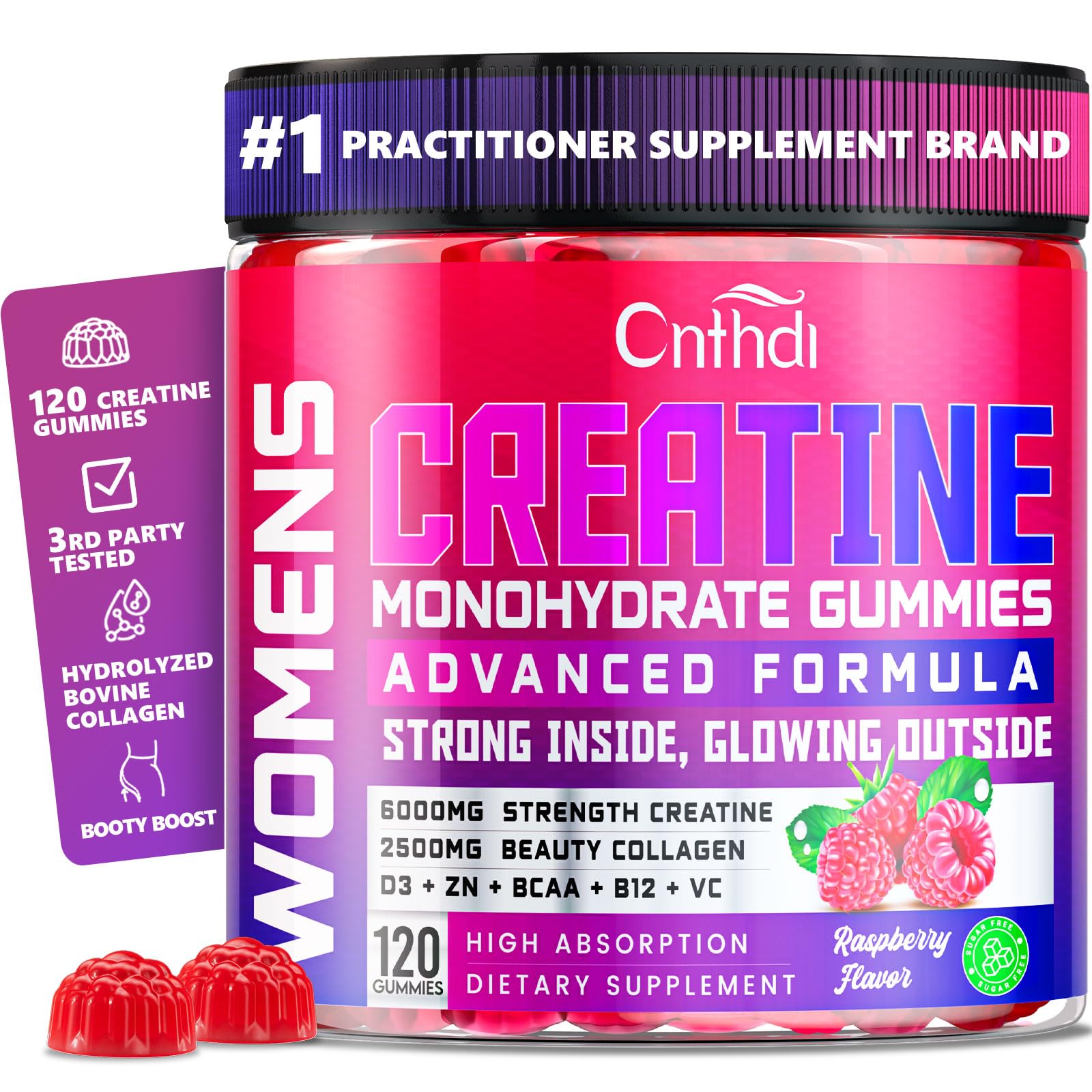 CNFHDI Gommes Créatine: flacon élégant soutenant la force et l'endurance.