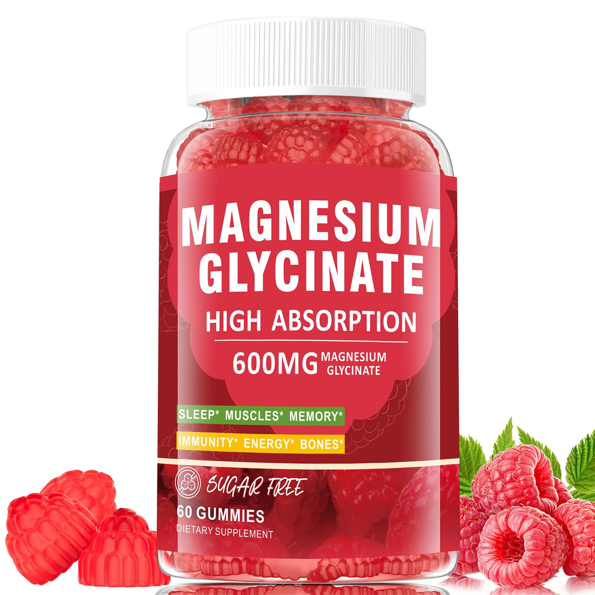 CNFHDI Gommes Magnésium Glycinate – bouteille, douceur relaxante après le travail.