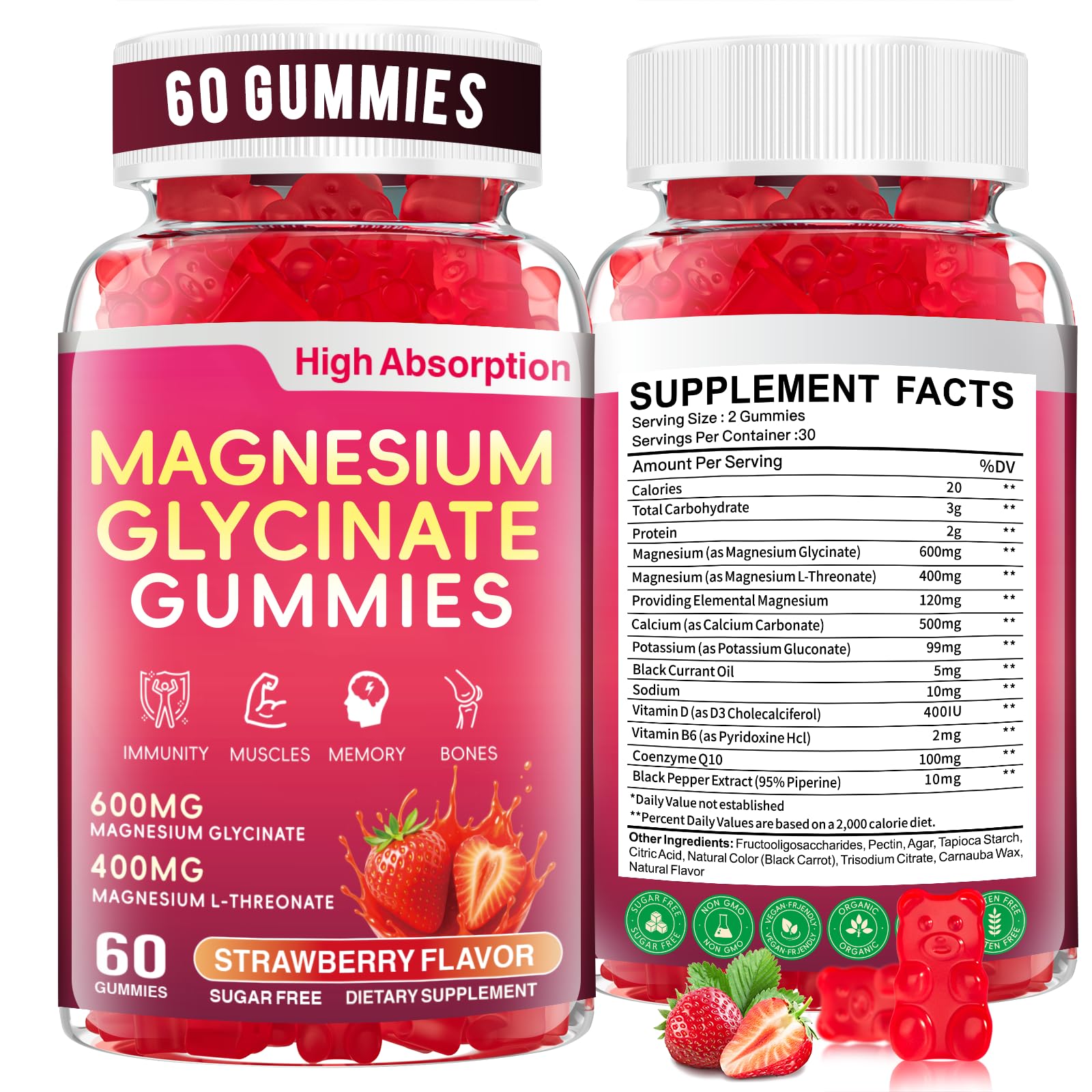 CNFHDI Magnésium Glycinate Bonbons gélifiés en bouteille, soutien sommeil potentiel