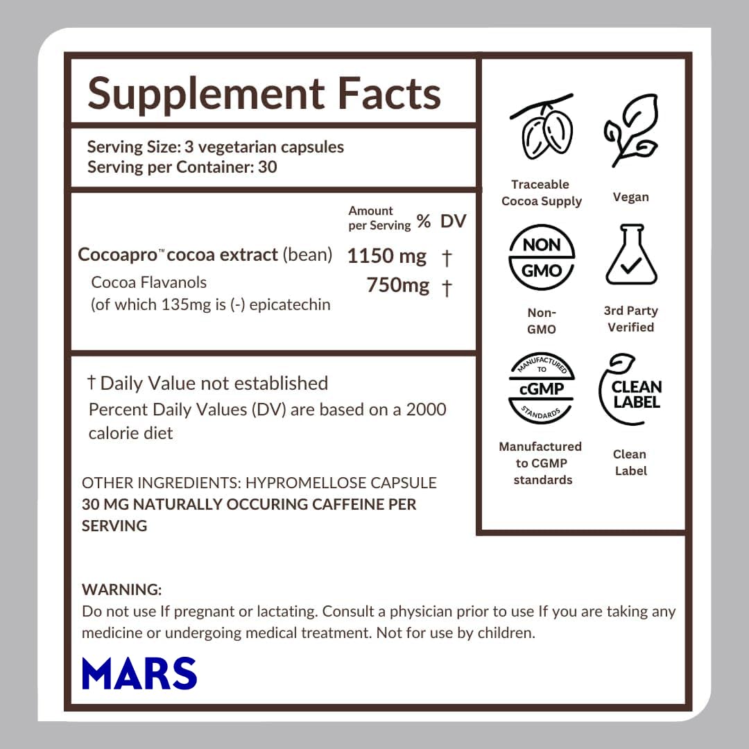 CocoaVia Ultra 750mg – ingredients-cacao flavanols naturels pour l énergie