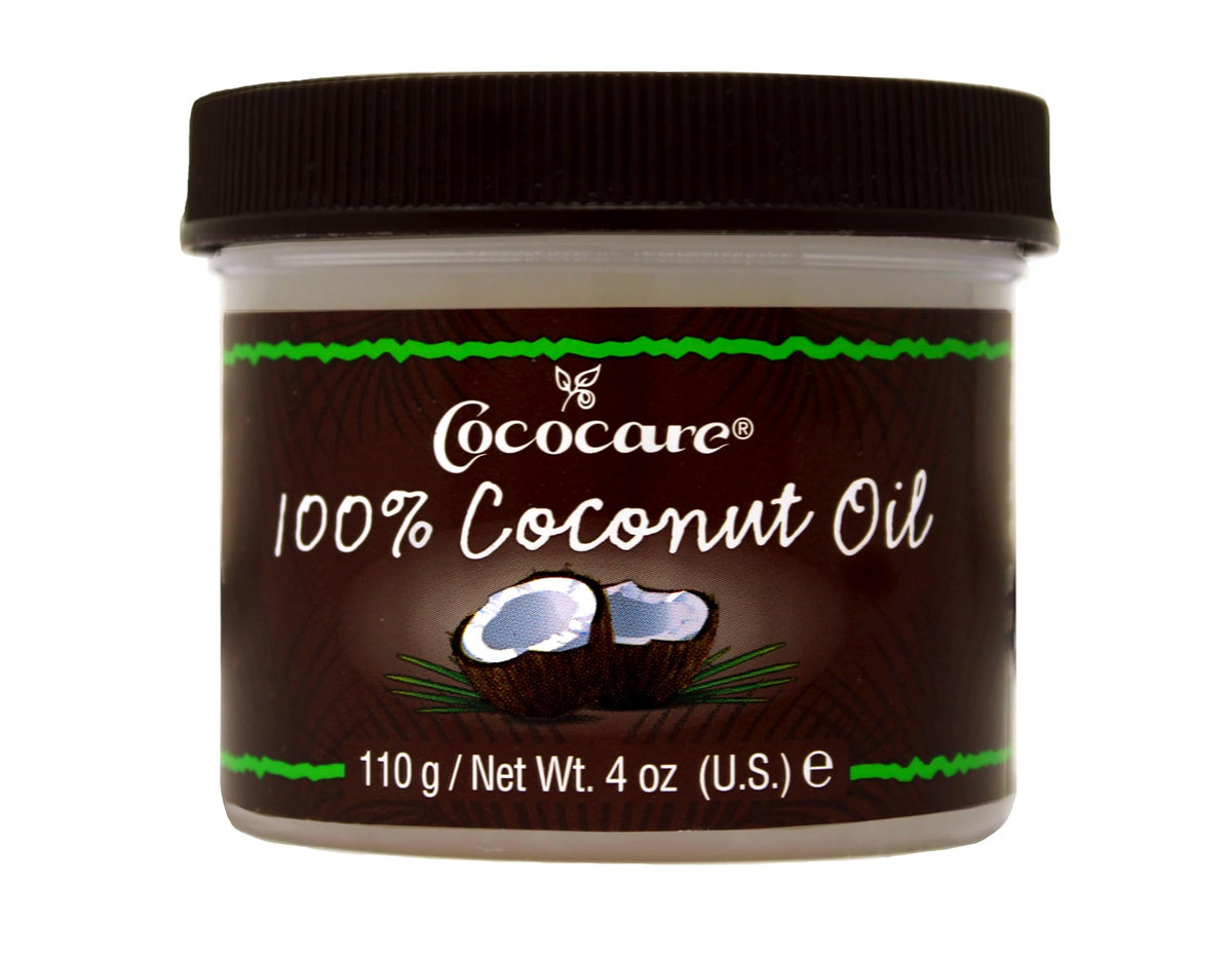 COCOCARE huile de coco pur dans pot en verre, hydratation naturelle.