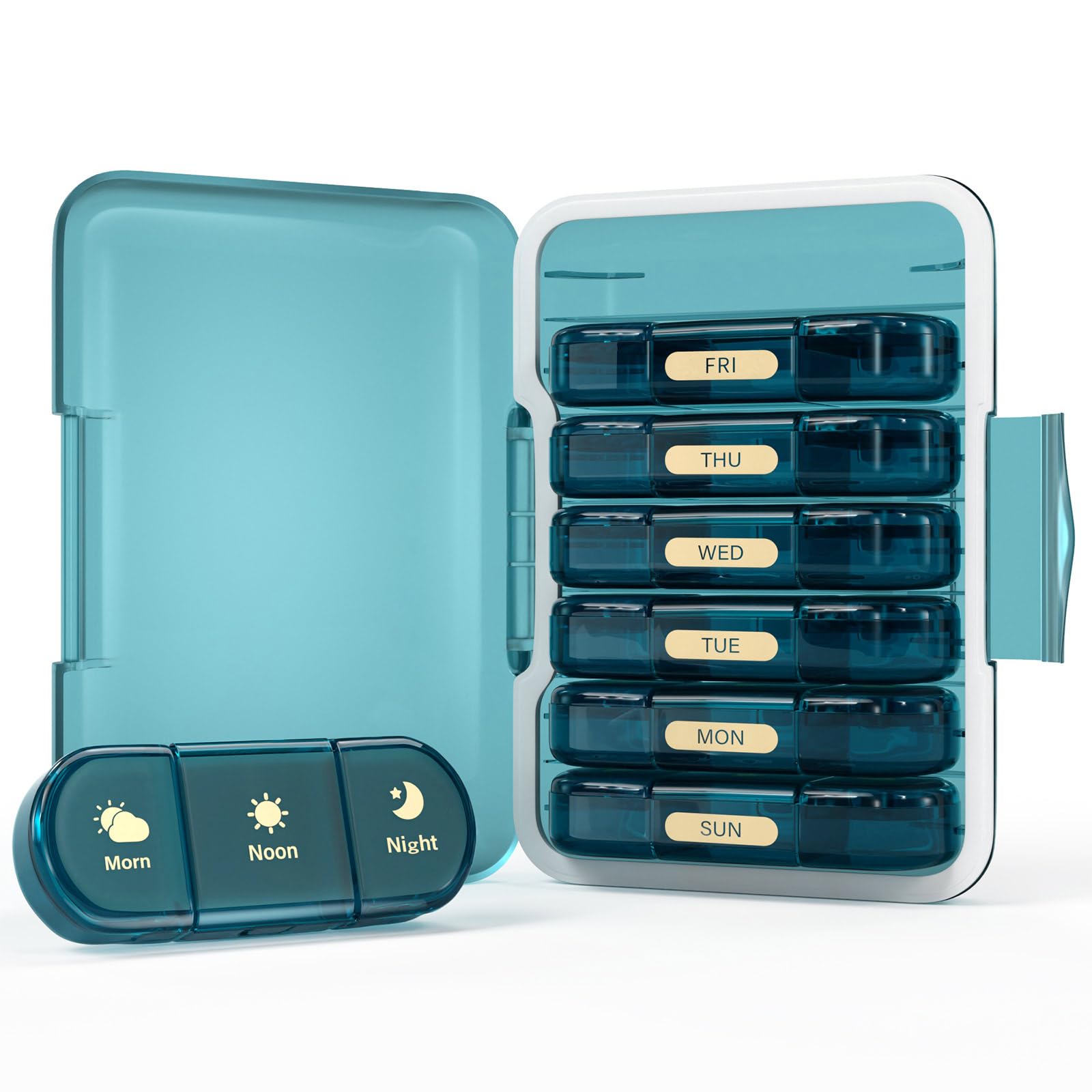 Codcaw organiteur pilules 3x7 bleu, aperçu pratique pour la routine quotidienne.