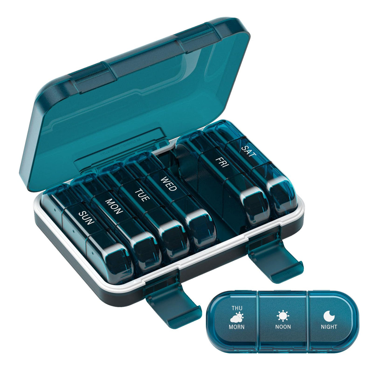 Codcaw Organisateur de pilules bleu, pratique pour sept jours et trois prises par jour.