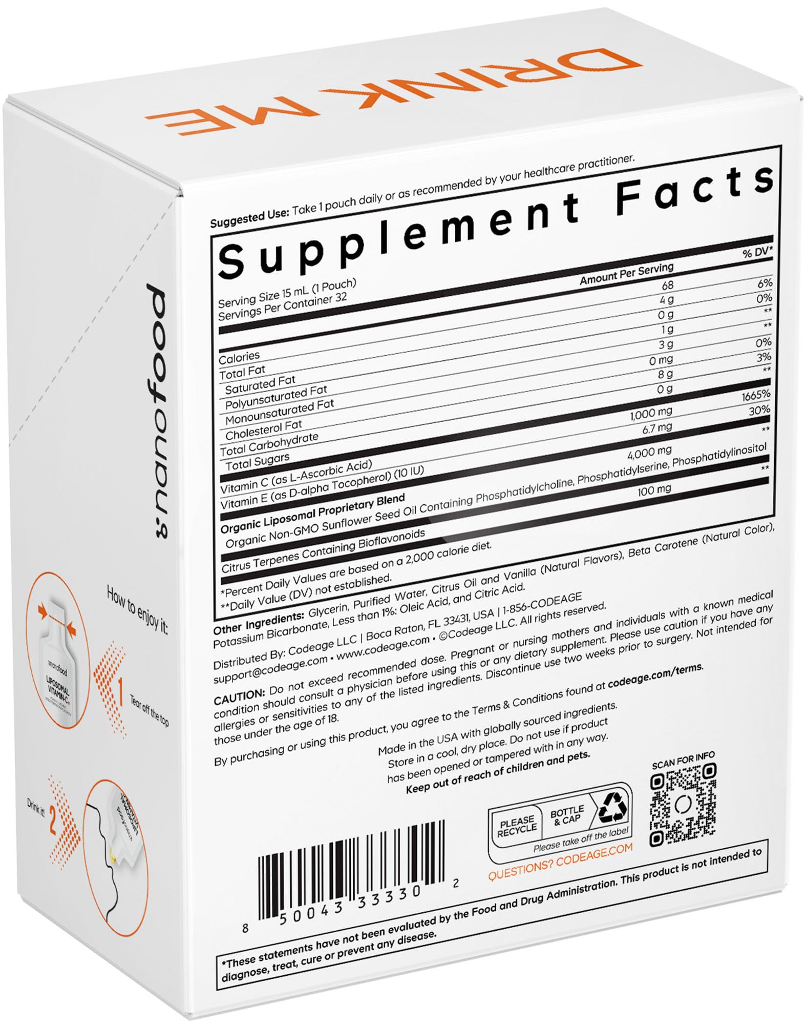 Codeage 32 poche dosage, format pratique pour un mois d utilisation