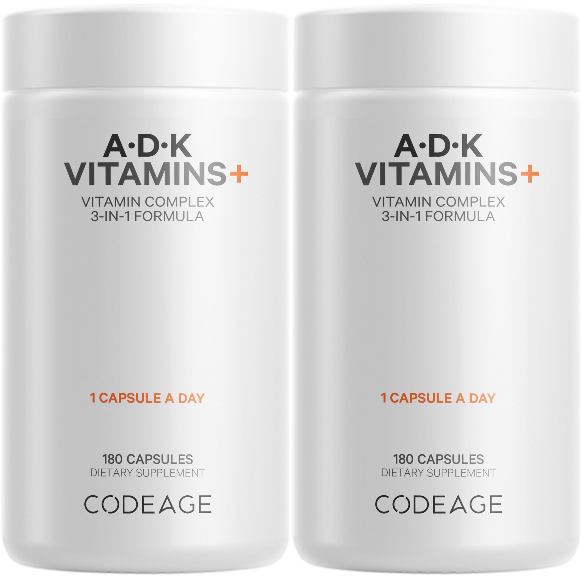 Codeage ADK Vitamins+, bouteille visible et capsules faciles à prendre.