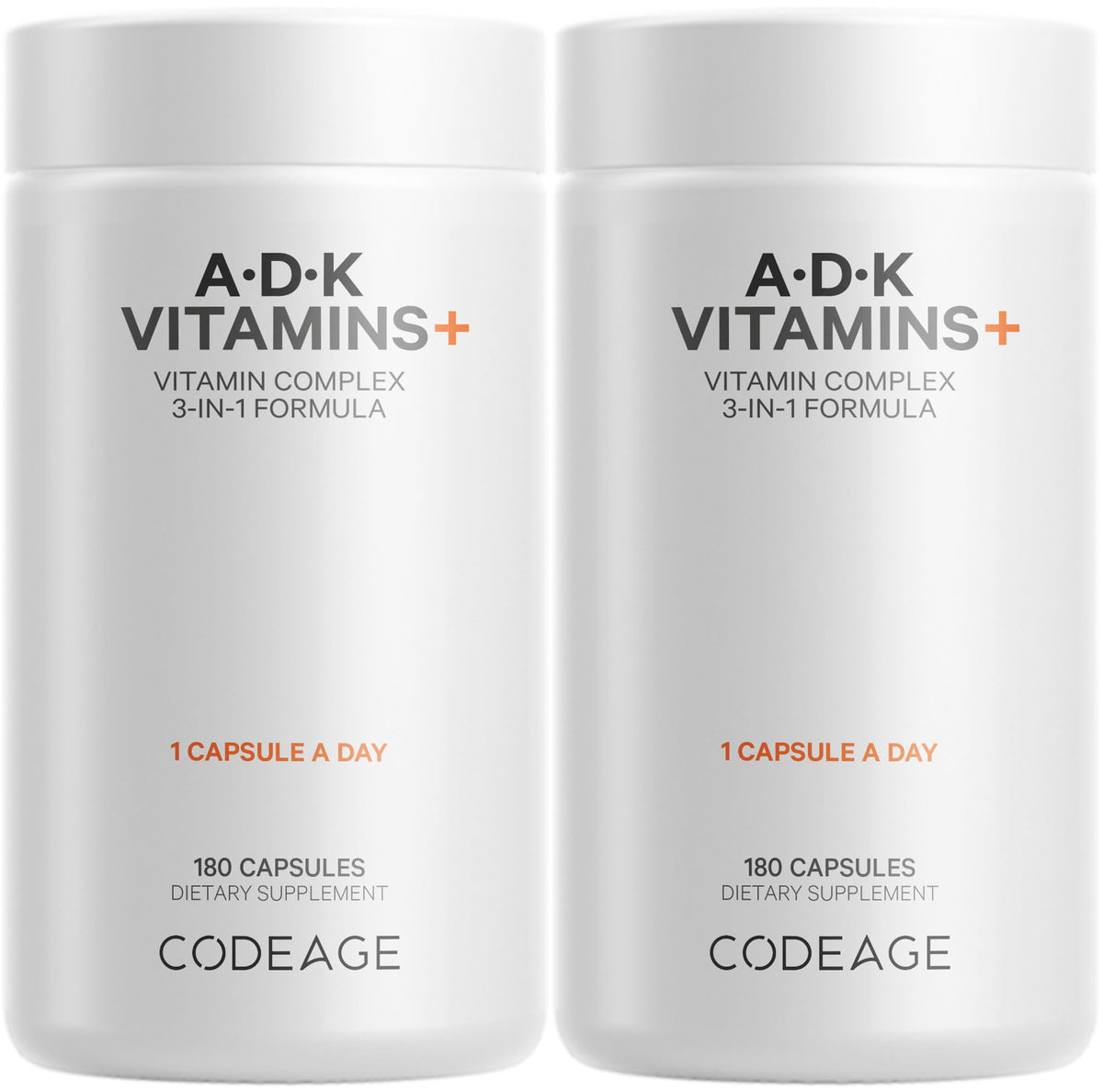 Codeage ADK Vitamins+, bouteille visible et capsules faciles à prendre.