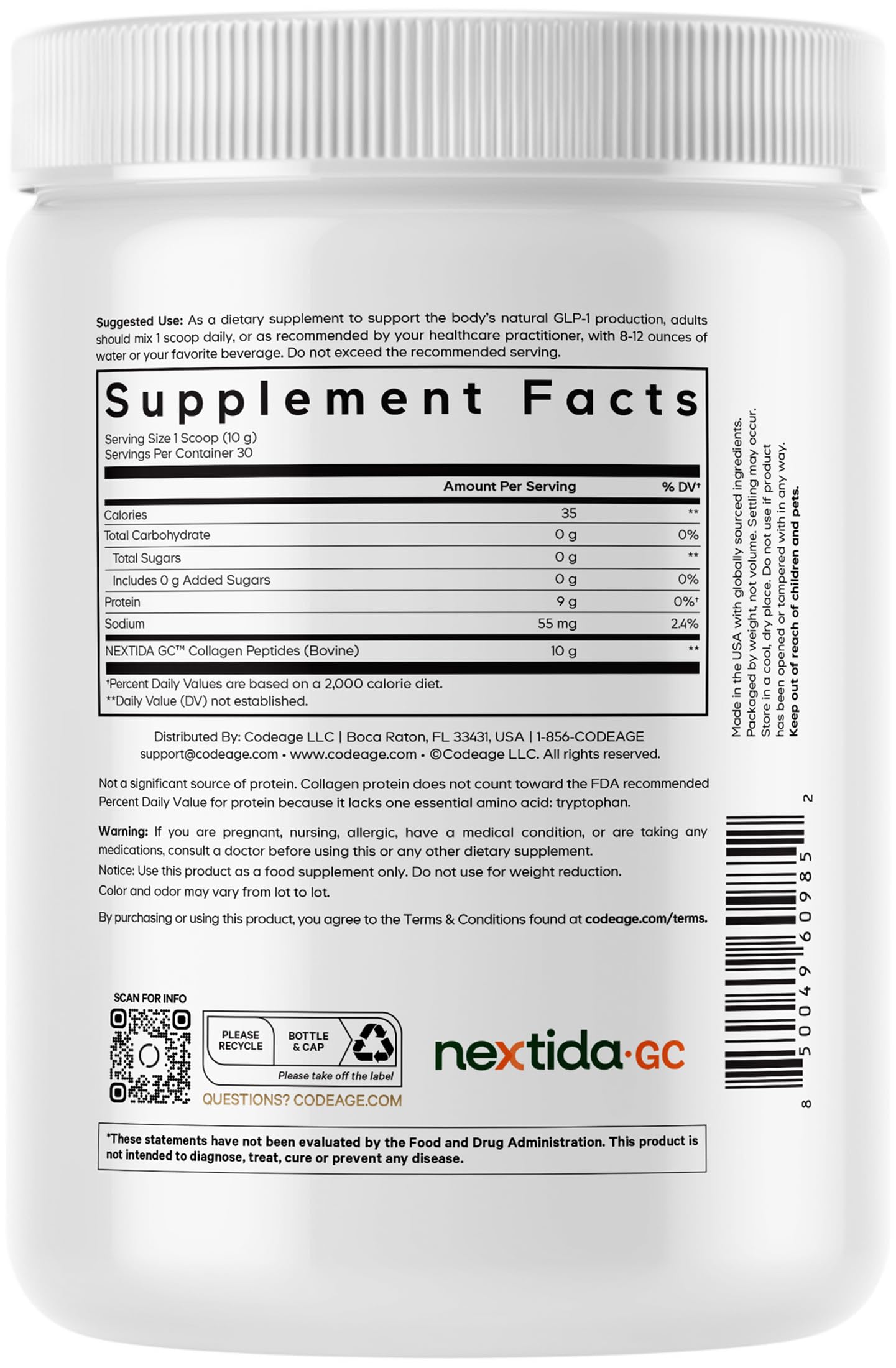 Nextida Gc Codeage GLP-1 Collagène en Poudre – Peptides hydrolysés Nextida GC, Sa ...