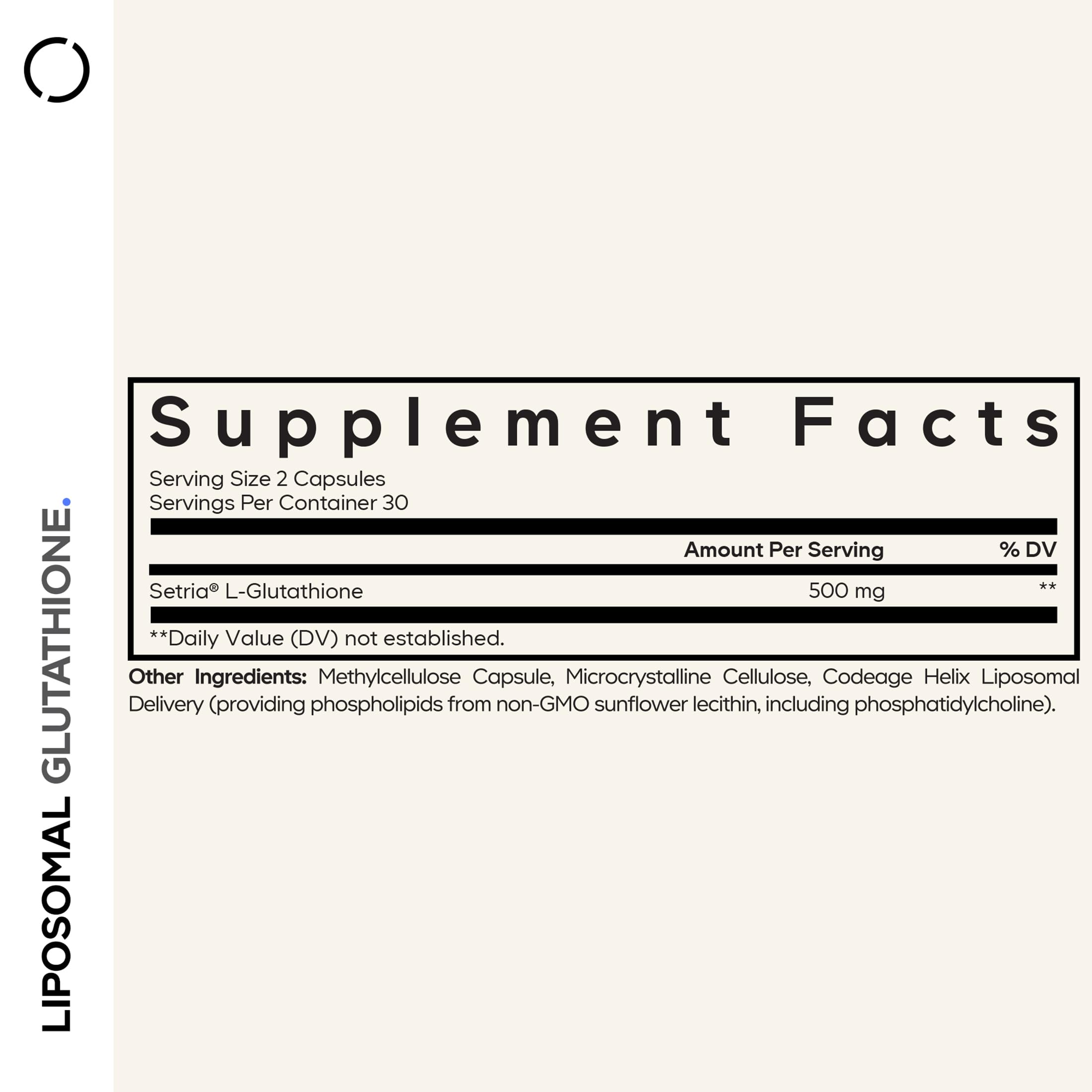 Codeage Glutathione liposomal avec complexe phospholipidique non-OGM pour meilleure absorption.