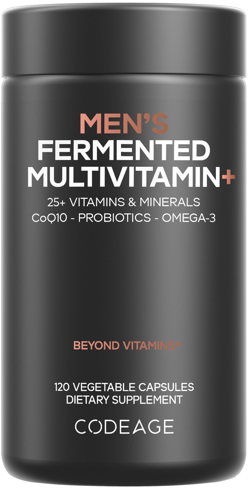 Codeage Hommes Multivitamines quotidiennes – bouteille visible, capsules faciles à prendre au quotidien.